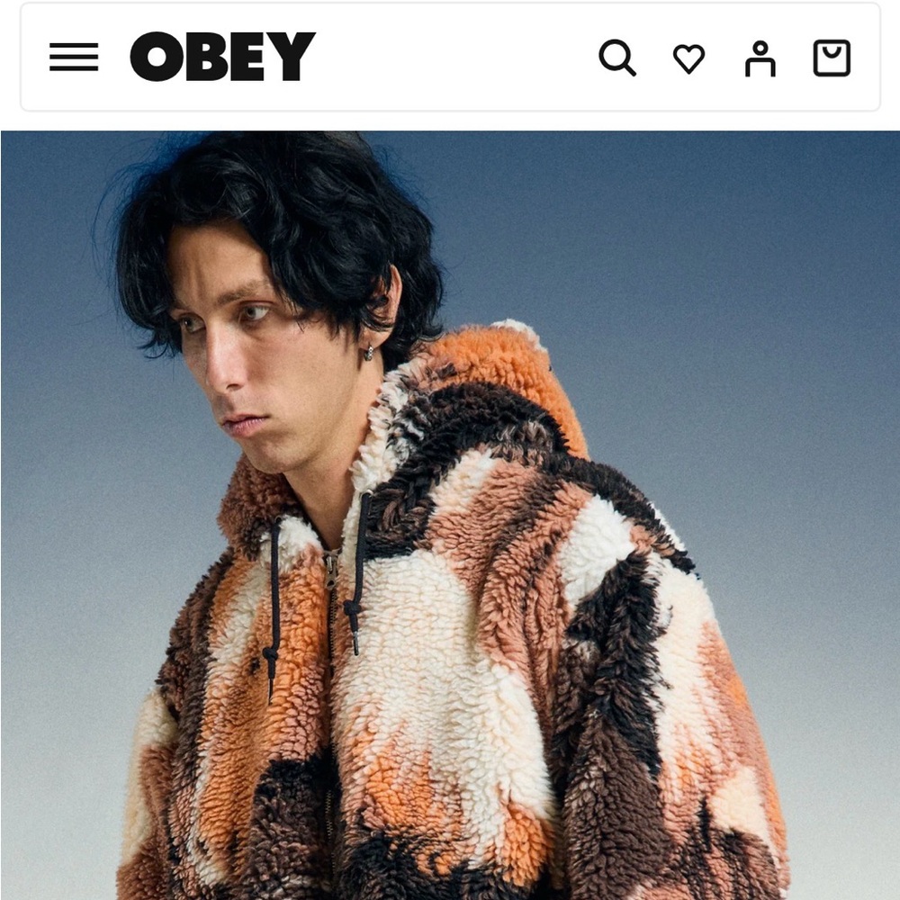 Obey Men's Orange and Black Sherpa Jacket